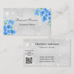 Tarjeta De Visita Funeral servicio residencial plata azul floral cód
