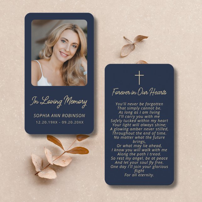 Tarjeta De Visita Funeral Sympathy Memorial Gold Blue Prayer Cards (Subido por el creador)