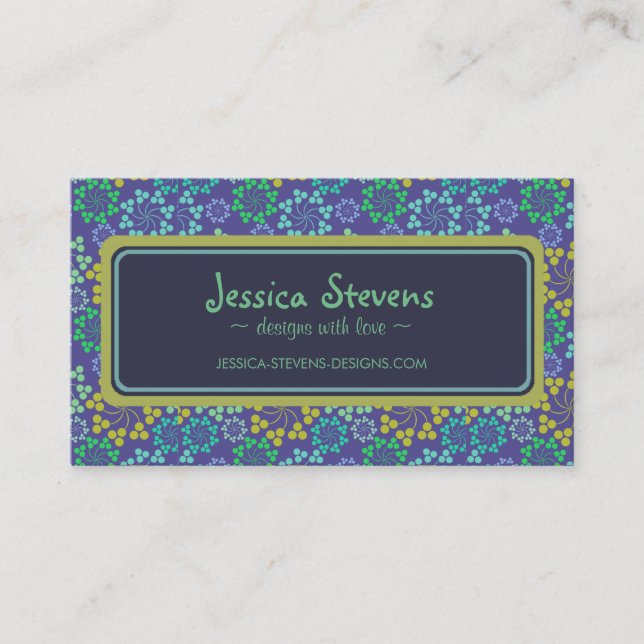 Tarjeta De Visita Funky Abstract Blue Floral Pattern Personalizado (Anverso)