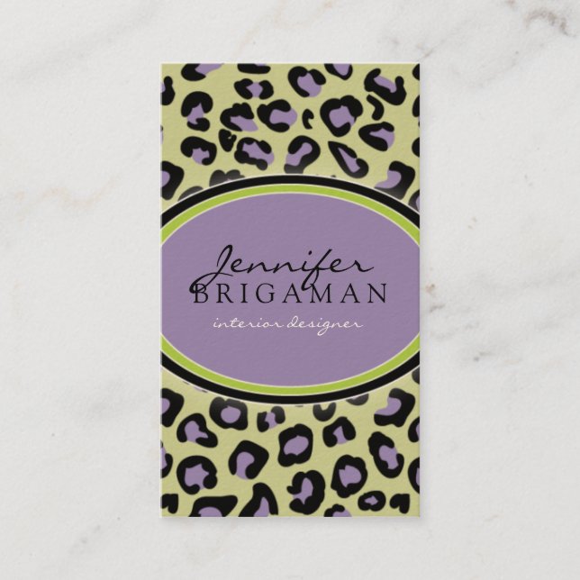 Tarjeta De Visita Funky Leopard Print Business Card : morado/verde (Anverso)