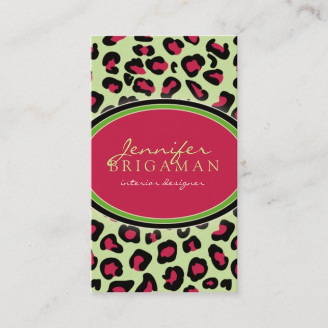 Tarjeta De Visita Funky Leopard Print Business Card : rosa/verde (Anverso)