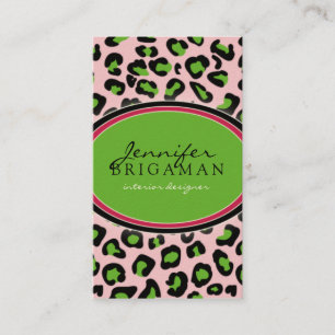 Tarjeta De Visita Funky Leopard Print Business Card : verde/rosa
