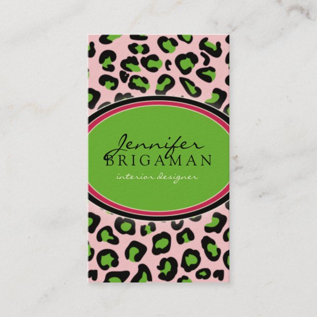 Tarjeta De Visita Funky Leopard Print Business Card : verde/rosa (Anverso)