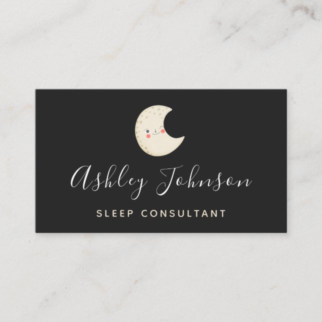 Tarjeta De Visita Funky Moon Sleep Consultor Simple Elegante Noche (Anverso)