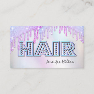 Tarjeta De Visita Funky retro holográfico purpurinoso gotea pelo
