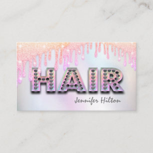 Tarjeta De Visita Funky retro holográfico purpurinoso gotea pelo