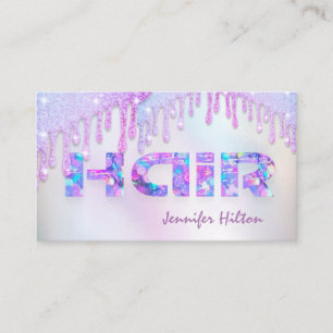 Tarjeta De Visita Funky retro holográfico purpurinoso gotea pelo