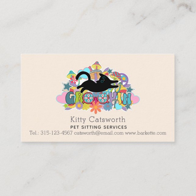 Tarjeta De Visita Funny Boho Hippie Retro Mascota Sitting Service (Reverso)