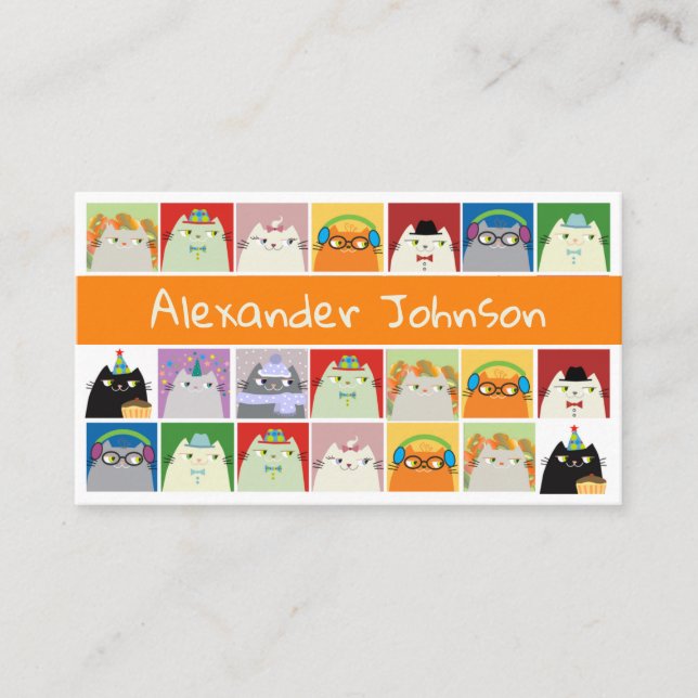 Tarjeta De Visita Funny Colorous Personalizado Gats Collage Business (Anverso)