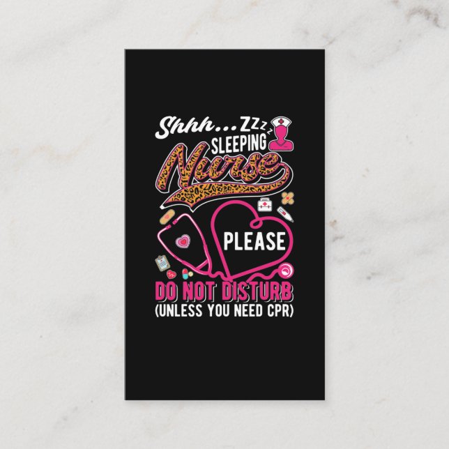 Tarjeta De Visita Funny CPR Nurse Leopard Print RN Medical Worker (Anverso)
