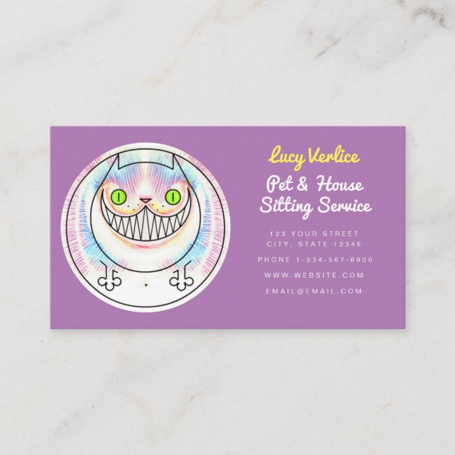 Tarjeta De Visita Funny Fat Cheshire Cat Mascota Sitting Business Ca (Anverso)