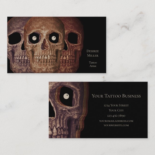 Tarjeta De Visita Funny Head Skull Sepia Brown Black Gothic (Anverso / Reverso)