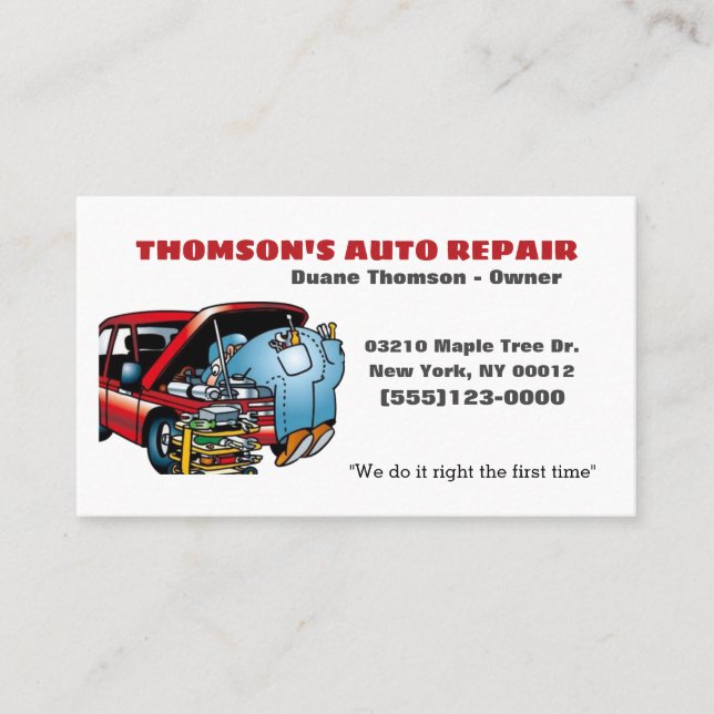 Tarjeta De Visita Funny Personalizado Automotive Mechanic Auto (Anverso)
