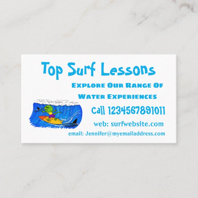 Tarjeta De Visita Funny personalizado de surf con lagarto frito (Anverso)