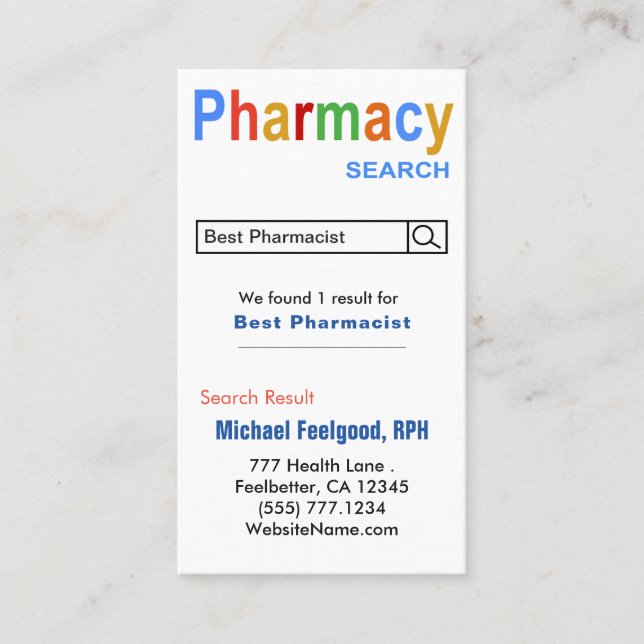 Tarjeta De Visita Funny Pharmacist Search Advertist Business Card (Anverso)