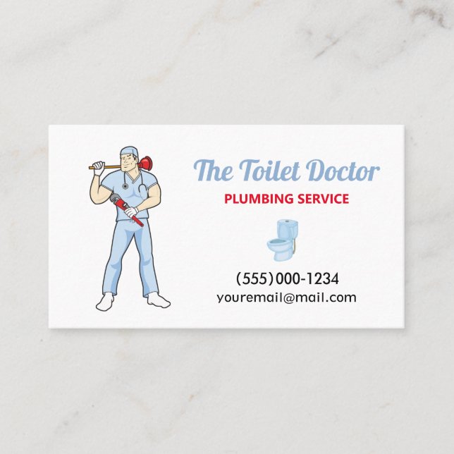 Tarjeta De Visita Funny Plumbing Service Médico Contractor (Anverso)