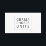 Tarjeta De Visita Funny Professional Cleaning Service Germaphobs<br><div class="desc">Una tarjeta de visita única para un servicio de limpieza o saneamiento, este diseño tiene un estilo minimalista en texto moderno y limpio. La parte delantera tiene "GERMAPHOBES UNITE" dividida en 3 líneas rodeadas por un marco delgado y alineado. El aspecto es limpio y fresco, en consonancia con la profesión....</div>