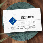 Tarjeta De Visita Funny Retirado, Mármol Blanco, Mordaza de la profe<br><div class="desc">¿Se retira o se retira pronto? Este sencillo diseño de mármol blanco es una gran tarjeta de mordaza que se puede entregar a los amigos y familiares de los fiestas o en el trabajo para hacerles saber que ha llegado el gran día. Funciona bien para cualquier profesión. Excelente para diseñadores...</div>