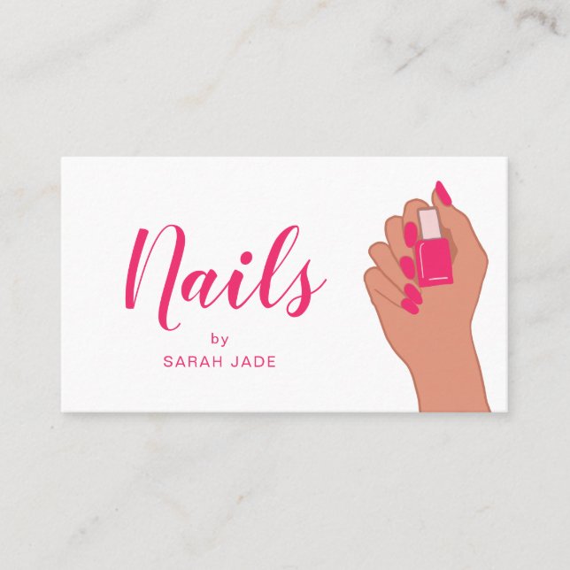Tarjeta De Visita Fuschia rosa Salon Nail Salon Moderno (Anverso)