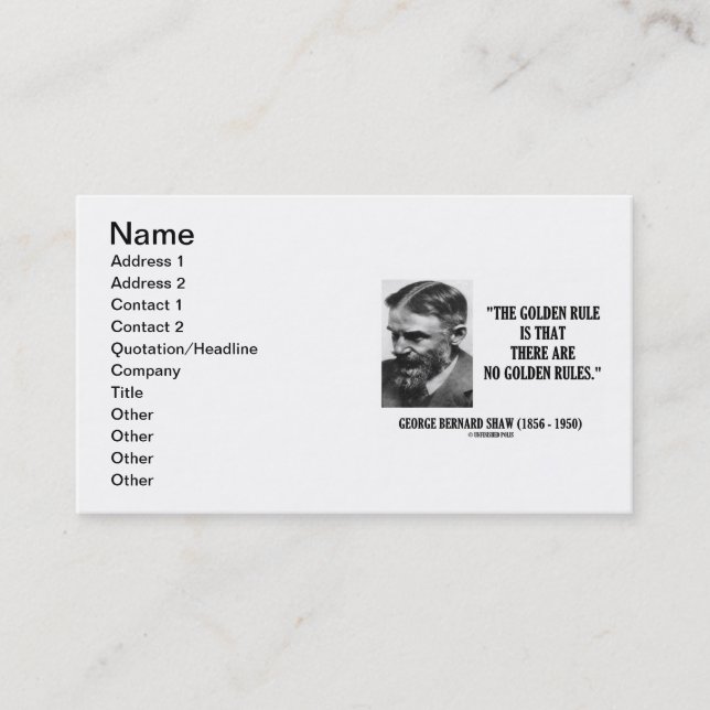 Tarjeta De Visita G. B. Shaw Golden Rule No Golden Rules Cita (Anverso)
