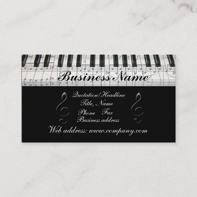 Tarjeta De Visita G-Clef Music Notes Piano Keyboard Business Card (Anverso)