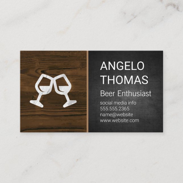 Tarjeta De Visita Gafas de Salud | Textura oscura | Grano de madera (Anverso)