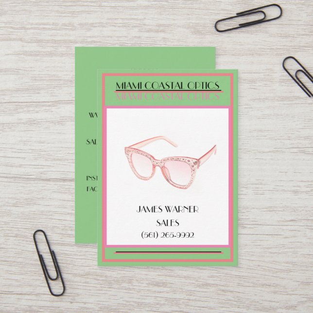 Tarjeta De Visita Gafas de sol de Miami de Green Retro 80 (Anverso/Reverso In Situ)