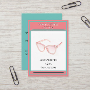 Tarjeta De Visita Gafas de sol de Miami del Coral y el Retro Verde a