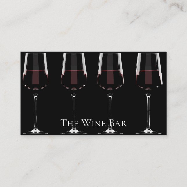 Tarjeta De Visita Gafas de vino con vino tinto en negro (Anverso)