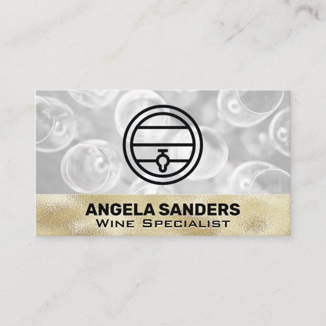 Tarjeta De Visita Gafas de vino de textura dorada | Barril vitiviníc (Anverso)