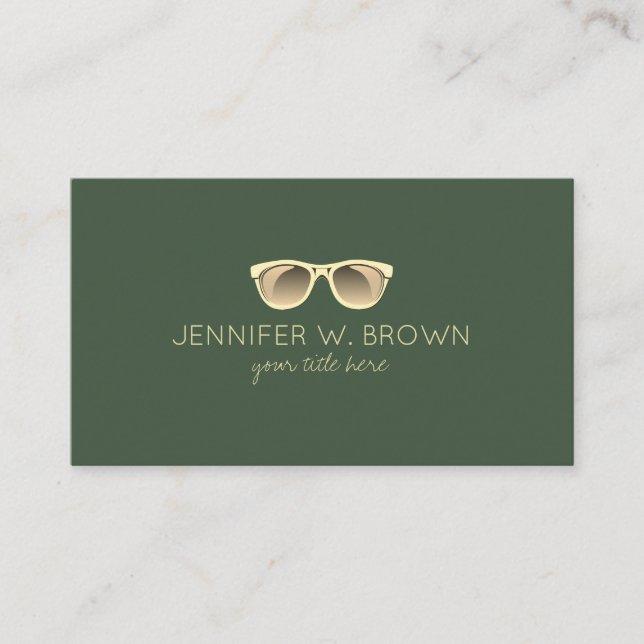Tarjeta De Visita Gafas verdes optometristas doradas (Anverso)