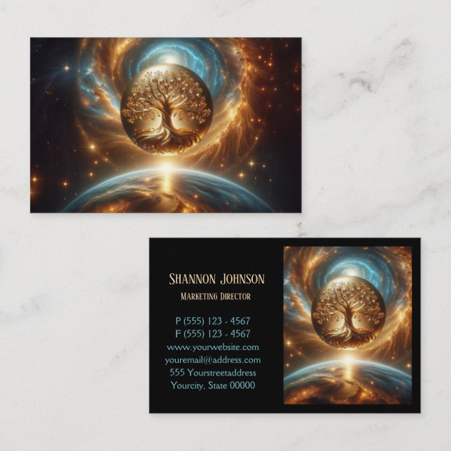 Tarjeta De Visita Galaxia del Árbol de la Vida Dorado (Anverso / Reverso)