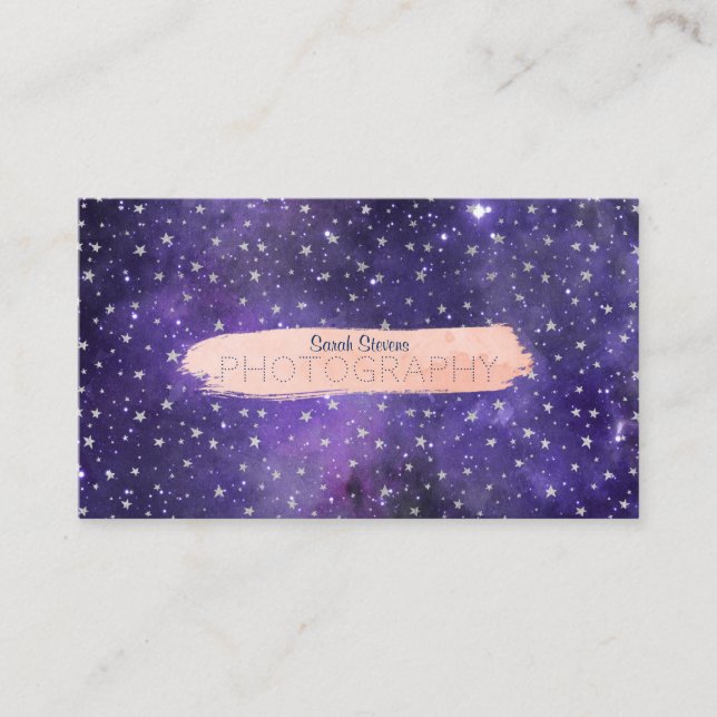Tarjeta De Visita Galaxia y estrellas púrpuras con pincelada (Anverso)