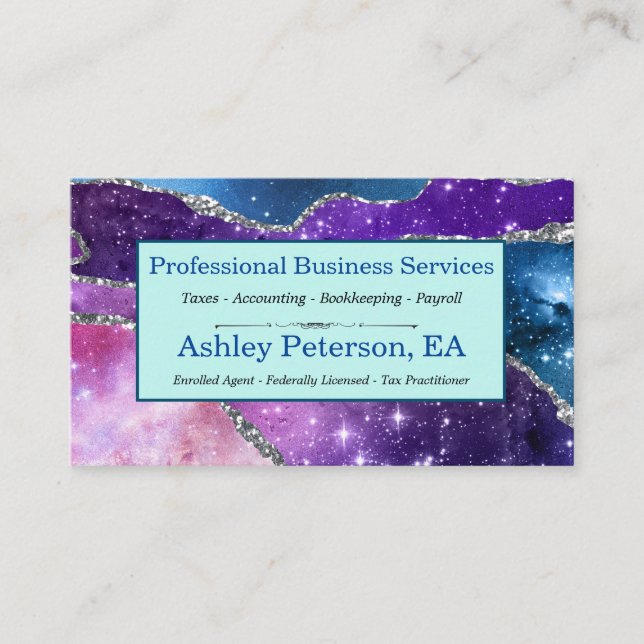 Tarjeta De Visita Galaxy Agate Faux Purpurina Business Car (Anverso)