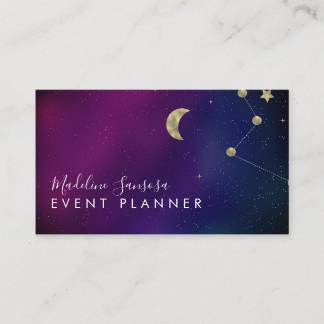 Tarjeta De Visita Galaxy Constellation Gold Star Moon Business Card (Anverso)