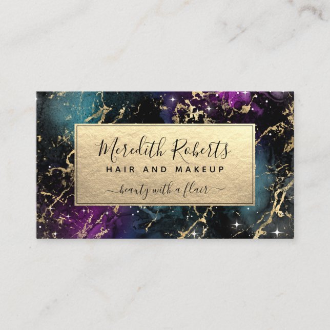 Tarjeta De Visita Galaxy Gold Elegant Hair y Makeup (Anverso)