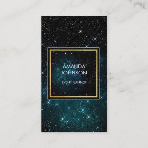Tarjeta De Visita Galaxy Stars Golden Blu Space Cosmic Vip