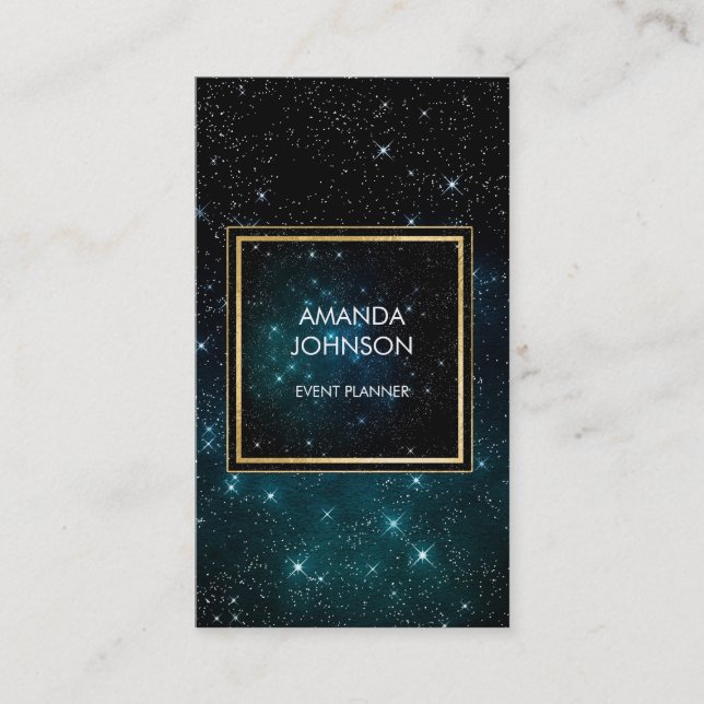 Tarjeta De Visita Galaxy Stars Golden Blu Space Cosmic Vip (Anverso)