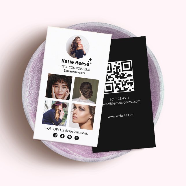 Tarjeta De Visita Galería fotográfica de medios sociales , Síguenos (social media networking photo grid business cards with circle profile window and  qr code )