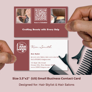 Tarjeta De Visita Galería Moderna QR Peluquera Burgundy & Blanco