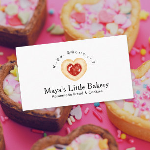 Tarjeta De Visita Galletas de Corazón Rústico Acuarela Panadería