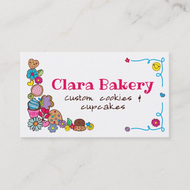 Tarjeta De Visita Galletas de Doodles pastelitos flores dulces de pa (Anverso)