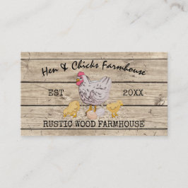 Tarjeta De Visita Gallina Pollitos Rústicos de Madera de Casa de Cam
