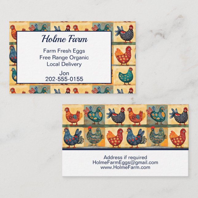 Tarjeta De Visita Gallo de Arte Popular Alegre Huevo (Anverso / Reverso)