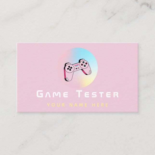 Tarjeta De Visita Game Tester Developer Holographic Controller Girly (Anverso)