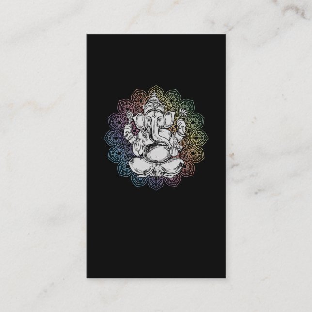 Tarjeta De Visita Ganesha Mandala Hindu Yoga Elefant Espiritual (Anverso)