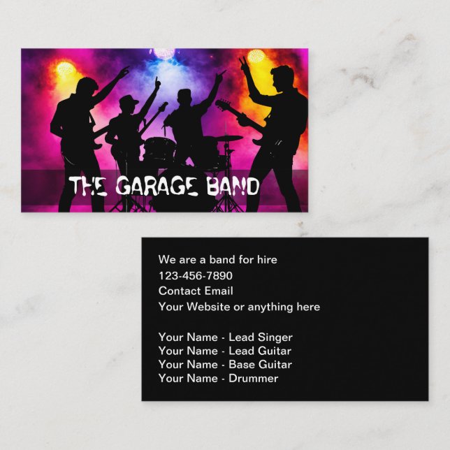 Tarjeta De Visita Garage Band For Hire Music Business Cards (Anverso / Reverso)