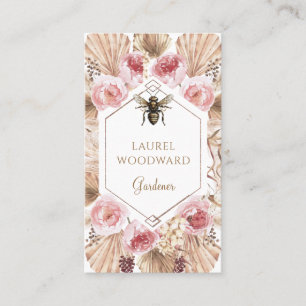 Tarjeta De Visita Gardener Boho Rubor Pink Floral Gold