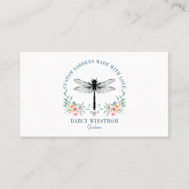 Tarjeta De Visita Gardener Dragonfly Floral (Anverso)