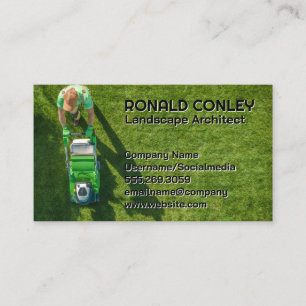 Tarjeta De Visita Gardener Mowing Lawn   Apaisado